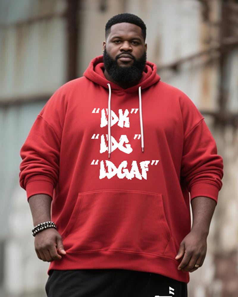 Big & Tall Men's Street Fashion Black Red Attitude Letter Print Hoodie Suit