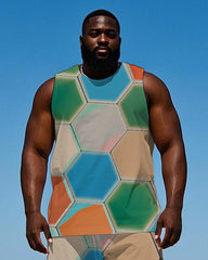 Big Men's Soccer Textures Splicing Color Block Printed Vest and Shorts Set