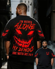 Big & Tall Men's I'M NEVER ALONE SKULL DEMON ALL OVER Printed T-shirt Long Pants Set