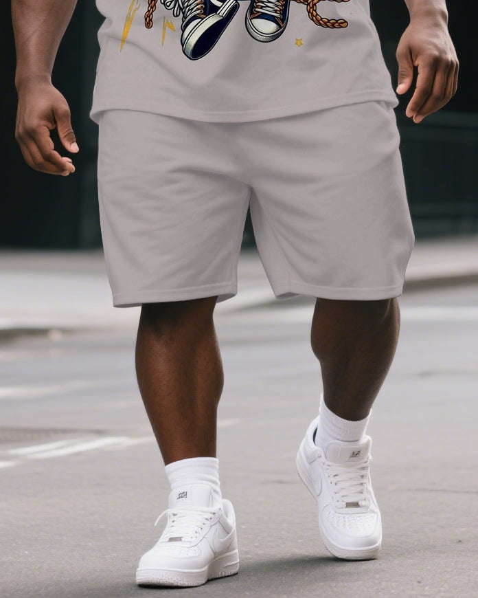 Big & Tall Men's Street Fashion 80s Hip Hop Gorillas Print Short-Sleeved T-shirt and Short Set