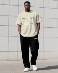Men's Plus Size Simple Line Color Matching Respect Letter Printed T-shirt Trousers Suit