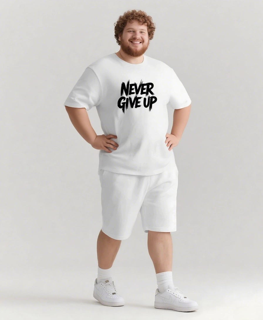 Never Give Up It’s Not The End Men's Big and Tall Simple Lettering Short Sleeve T-shirt Shorts Set