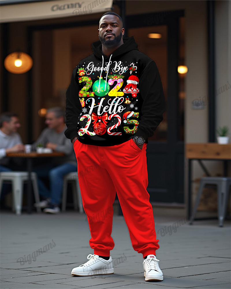 Couple Fashion Casual Big & Tall Christmas New Year Printed Hoodie Set
