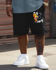 Guy's Big and Tall Street Casual Split Bear Print T-Shirt Shorts Set