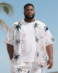 Big & Tall Men's Romantic Coconut Trees Hawaiian Theme Casual Short Sleeve Shirt Shorts 2-Piece Suit