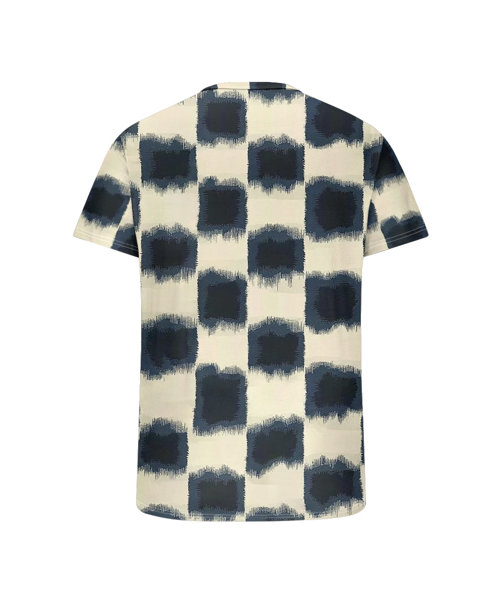 Men's Plus Size Daily Casual Blue Gradient Plaid Print Henry Collar Button Short Sleeve T-Shirt