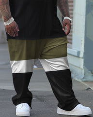 Men's Large Casual Colorblock Bro Printed T-Shirt Pants Suit
