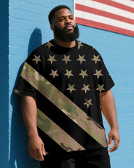 Men's Plus Size Independence Day Camouflage Colorblock Striped Star Print T-Shirt Trousers Suit