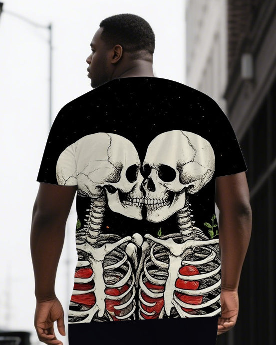 Love Never Dies Big & Tall Men's Couple Skull Back Print Short Sleeve T-shirt 2-Piece Set