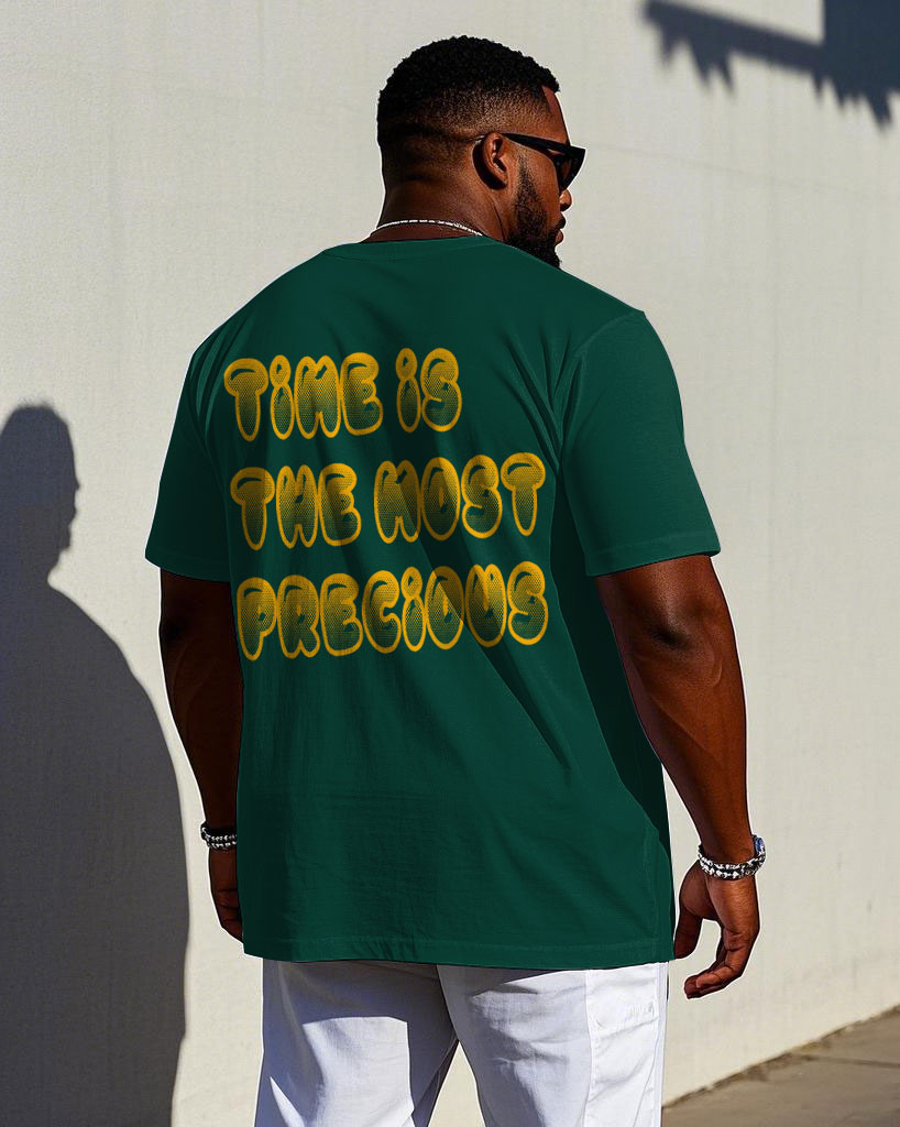 Men's Plus Size "Time Is Precious" Slogan Print Short-sleeved T-shirt