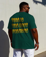 Men's Plus Size "Time Is Precious" Slogan Print Short-sleeved T-shirt
