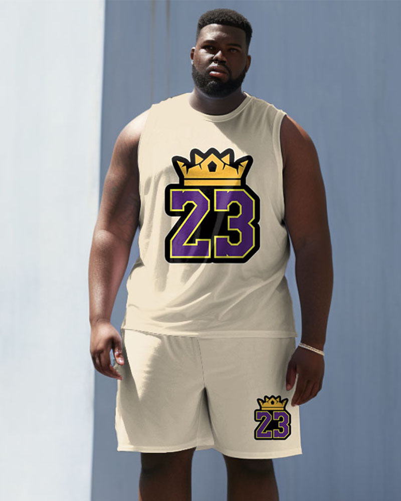 Men's Plus Size Crown Basketball 23 Color Matching Vest Sports Two-piece Set