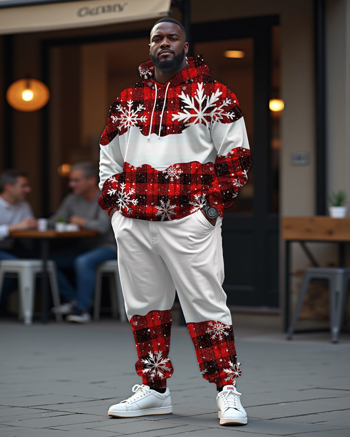 Couple Matching Big & Tall Christmas Snowflake Plaid Hoodie Pants Set