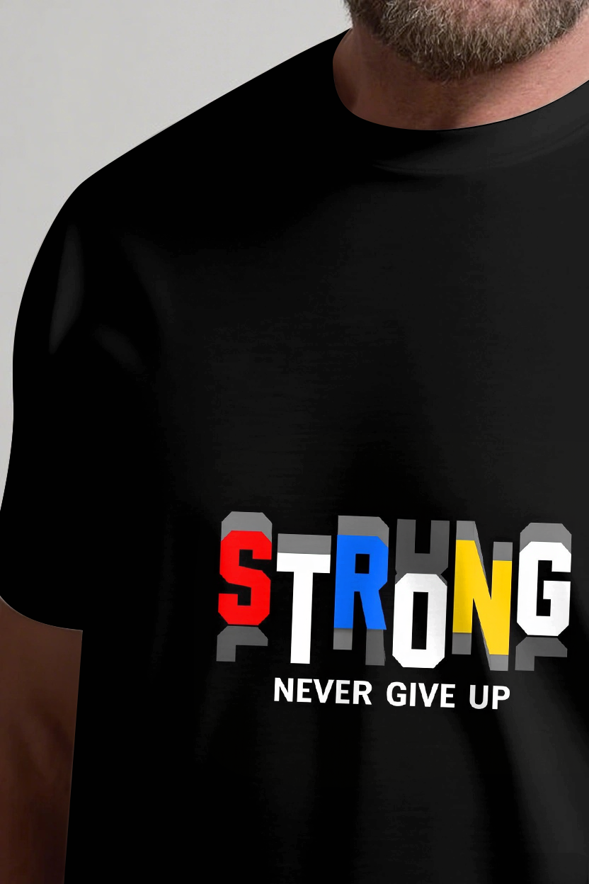 Strong Hearts Never Give Up Men's Big and Tall Colorful Lettering Short Sleeve T-shirt 2-Piece Set