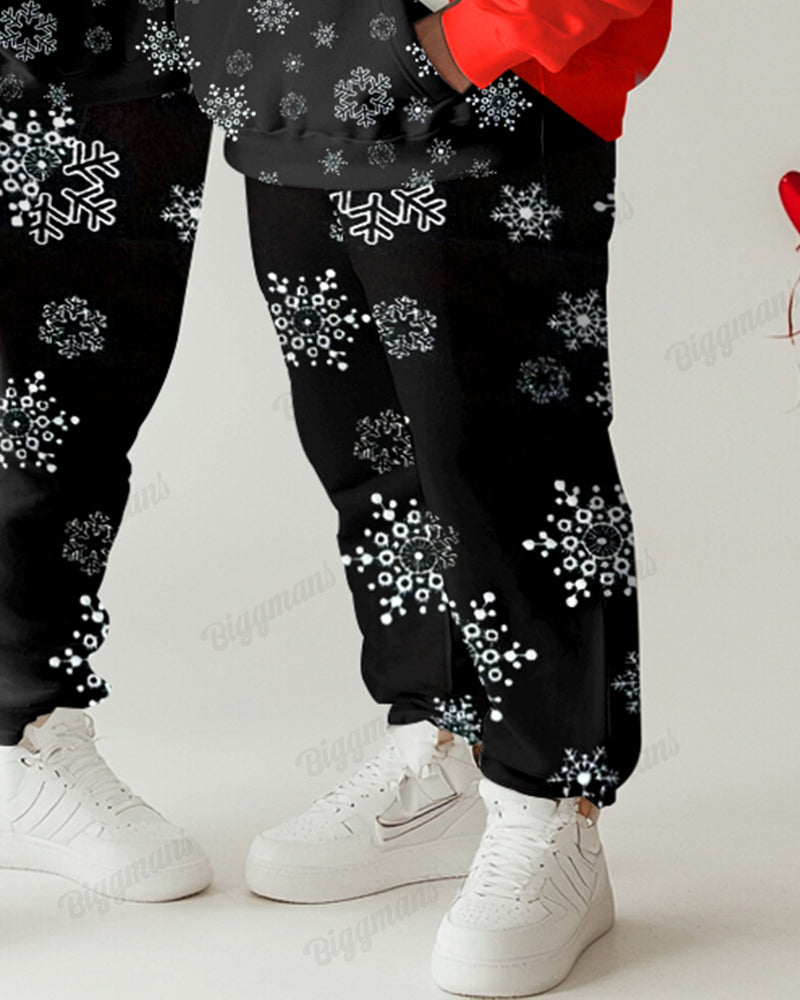 Couple Fashion Casual Big & Tall Auspicious Deer Pattern Snowflake Print Hoodie Set