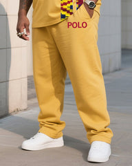 Big Boy Daily Casual Shenbulun Yellow Creative Stitching Texture Polo English Short-sleeved Pants Suit
