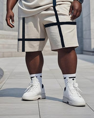 Big Man Apricot Black Line Short Sleeve T-Shirt And Pants Suit