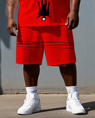 Men's Big & Tall Punk Style Alien Reflection Print Casual Short-Sleeve T-shirt and Shorts Set