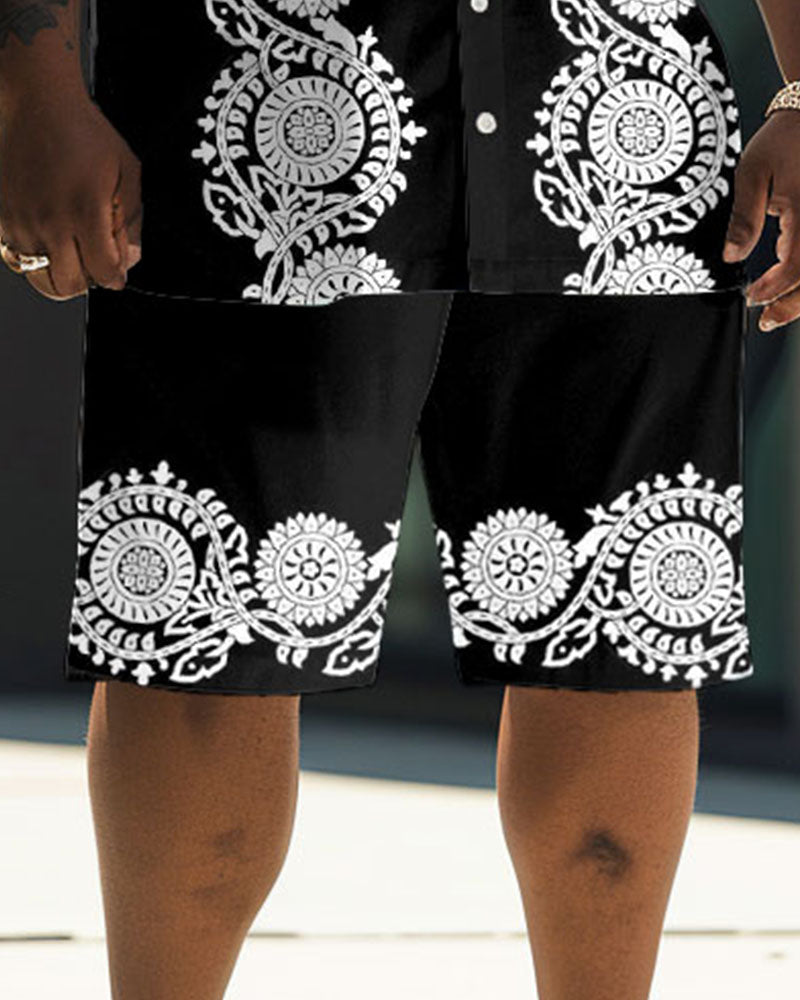 Big Men's Daily Casual Black Baroque Art Painting Print Shirt Shorts Set