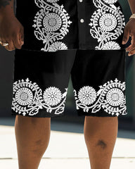 Big Men's Daily Casual Black Baroque Art Painting Print Shirt Shorts Set