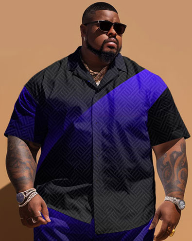 Big Guy's Simple Pattern Printed Short-sleeved Shirt And Shorts Set