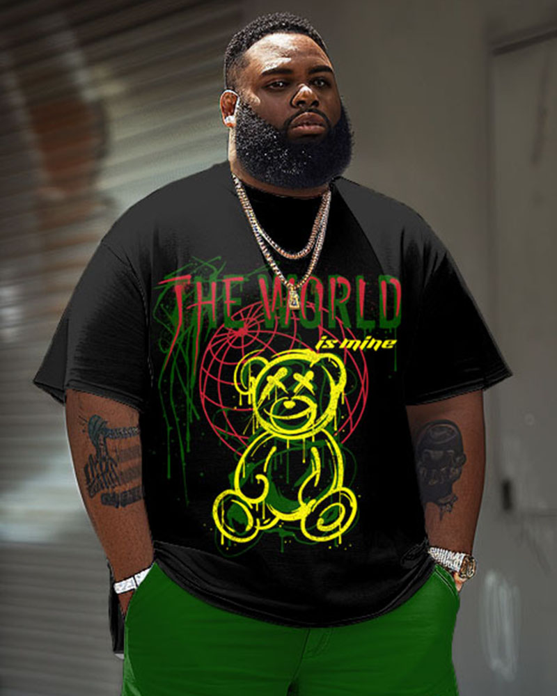 Big Guys Graffiti Bear Tee and Drawstring Waist Shorts Set