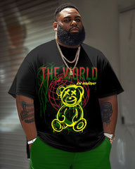 Big Guys Graffiti Bear Tee and Drawstring Waist Shorts Set