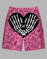 Men's Street Fashion Hand Skeleton Retro Floral Printed Y2K Casual Big and Tall Shorts