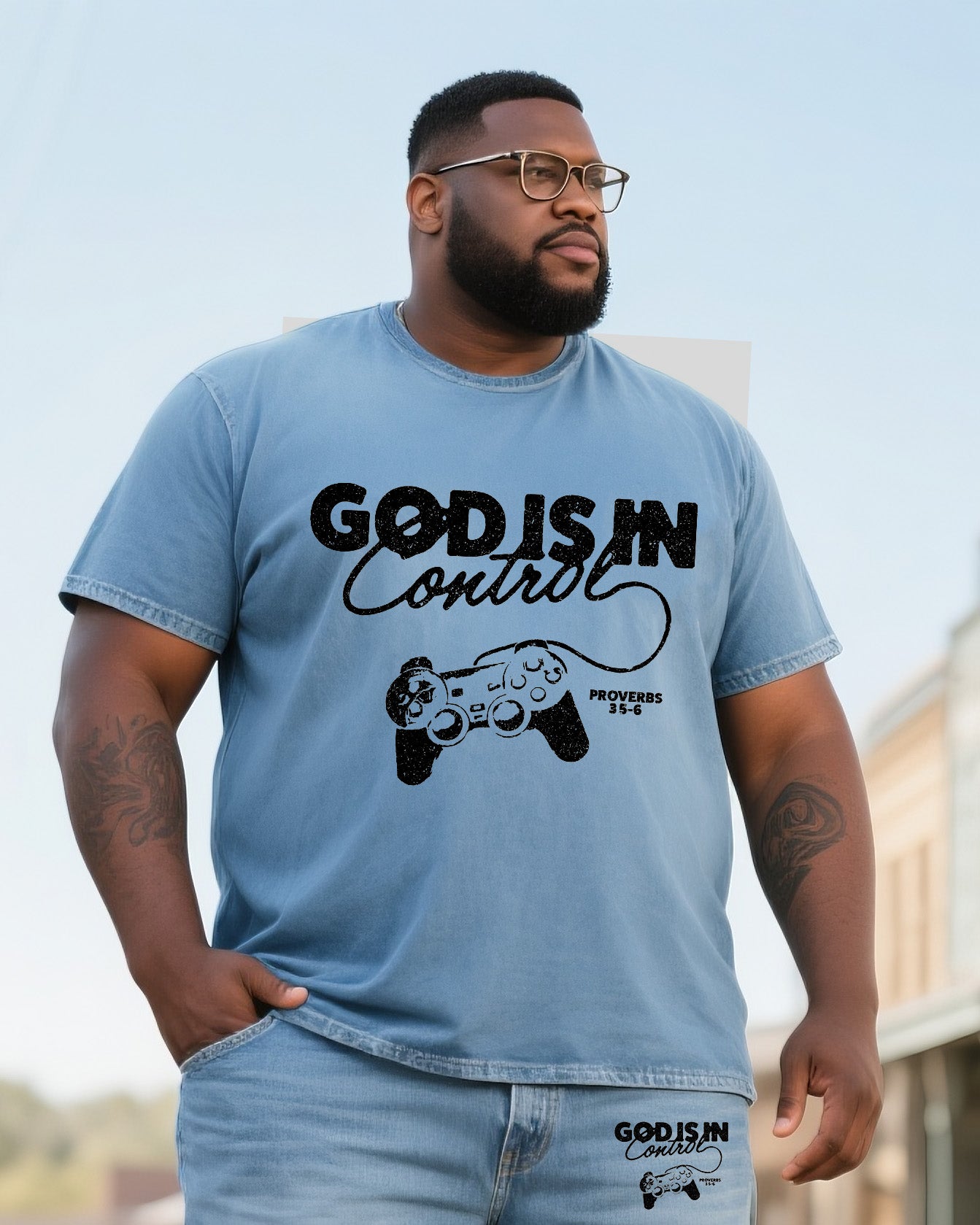 Big & Tall Men's God In Control. Shorts Denim Suit