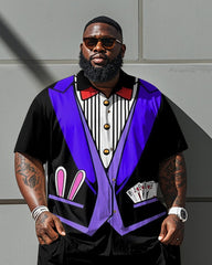 Men's Plus Size Street Fashion Purple Bunny Suit Cosplay Printed Shirt Shorts Suit