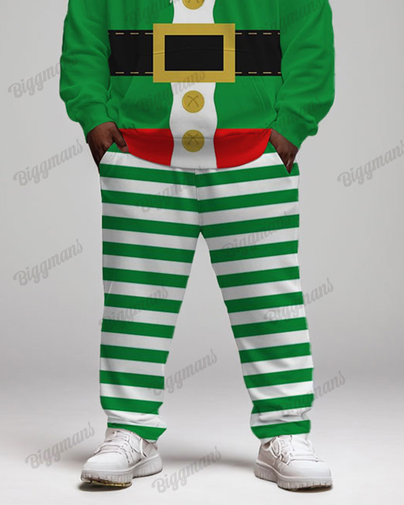 Men's Funny Cartoon Striped Print Big & Tall Hoodie Set