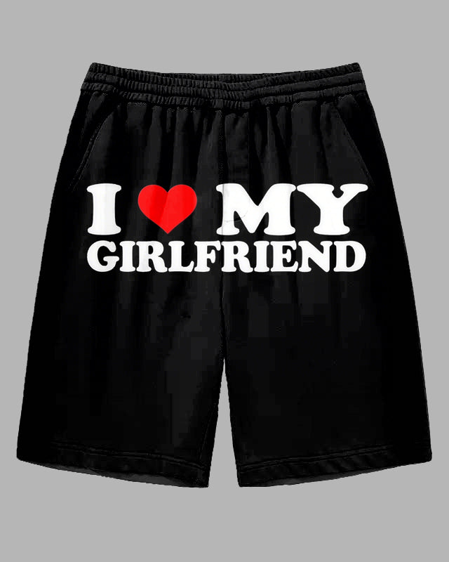 Men's Street Fashion Letter I LOVE MY GIRLFRIEND Printed Daily Casual Big and Tall Shorts