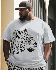 Men's Large Size Casual Street Retro Leopard Print Hip Hop Two-Piece Set