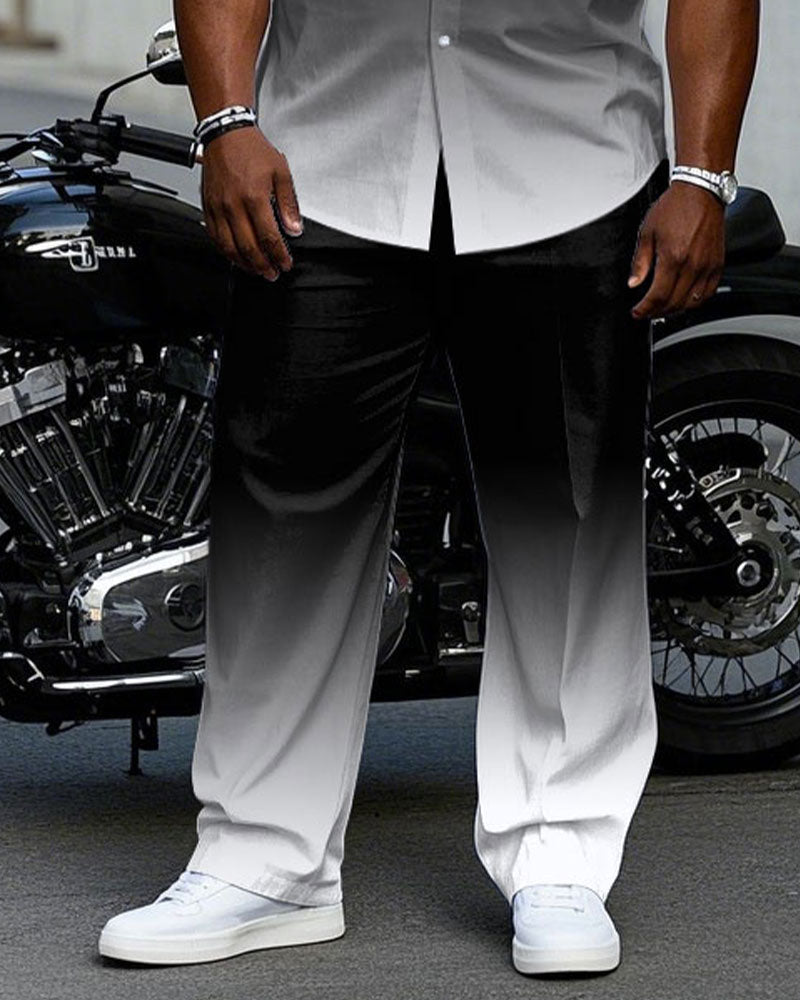 Men's Plus Size Black & White Gradient Business Short Sleeve Shirt Trousers Suit