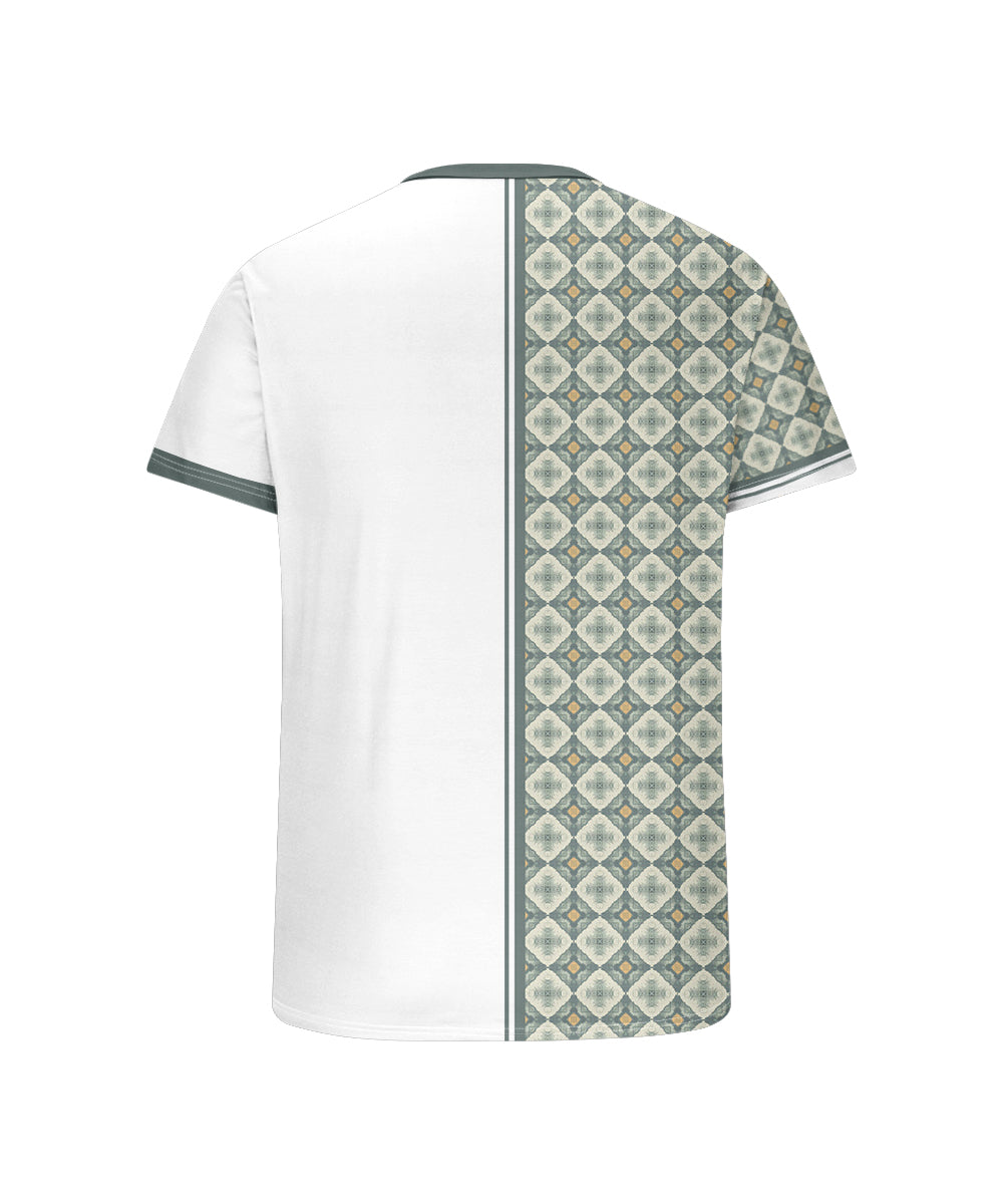 Men's Plus Size Daily Casual Green Stitching Diamond Print Henry Collar Button Short Sleeve T-Shirt