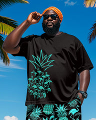 Men's Plus Size Hawaiian Pineapple Flamingo Print Short Sleeve T-Shirt Shorts Suit