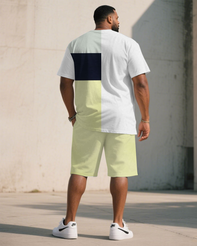 Big & Tall Men White & Goose & Black Chest Small Label Printed Crewneck Short Sleeve T-shirt Shorts Suit