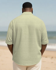 Big & Tall Men's Daily Green Colorblock Geometric Print Long Sleeve Bamboo Hemp Texture Shirt