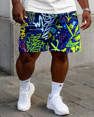 Men's Plus Size Street Fashion Pattern Chest Stereoscopic Projection "A" Printed Short-sleeved T-shirt Shorts Suit