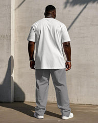 Big Men's Grey & White Patchwork Printed Short-sleeved T-shirt Trousers Set