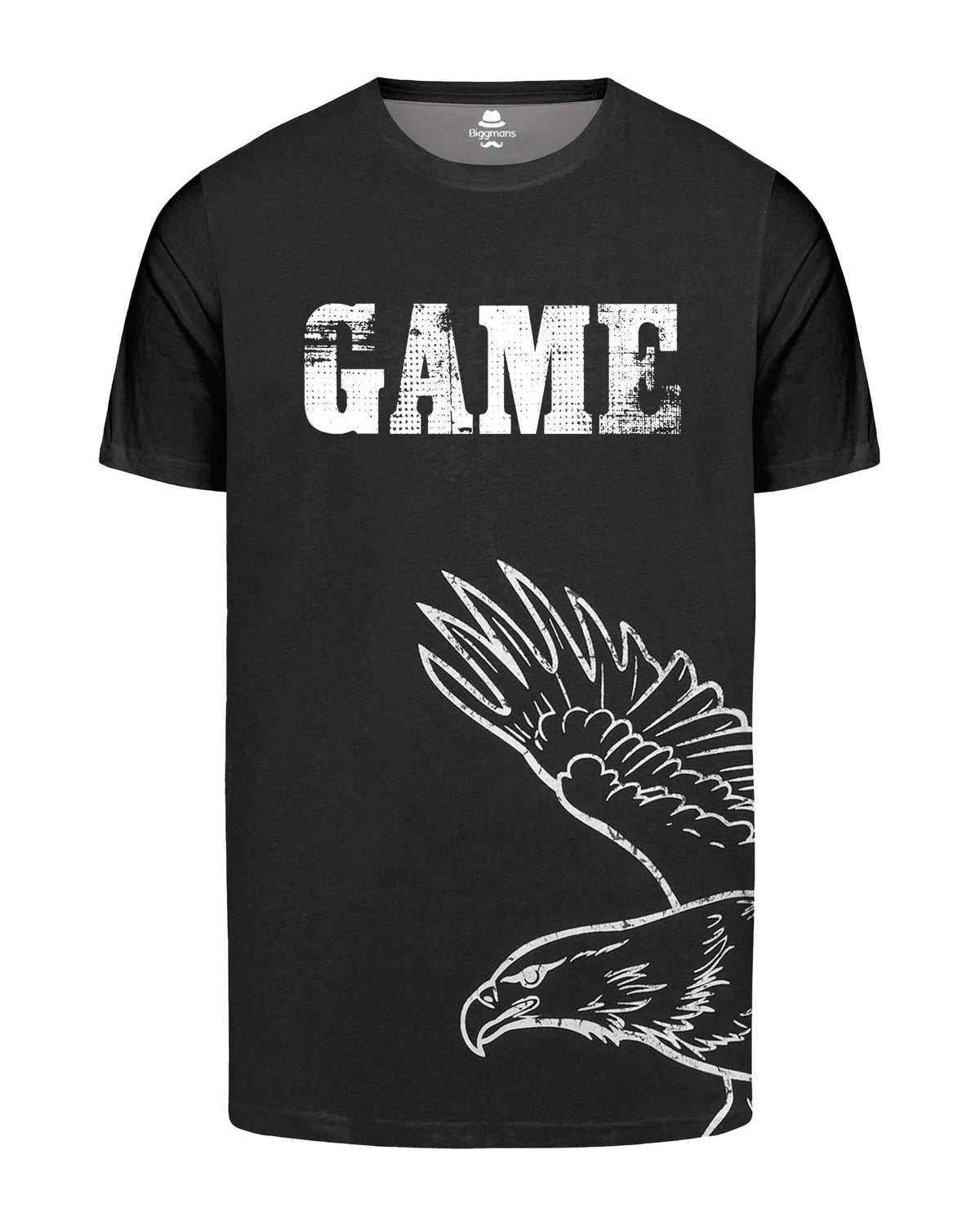 Men's Plus Size Black Game Chest Print Round Neck Short Sleeve T-shirt