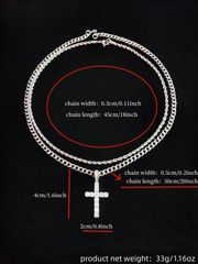Big & Tall Men's Hip Hop Twist Chain Necklace & Rhinestone Cross