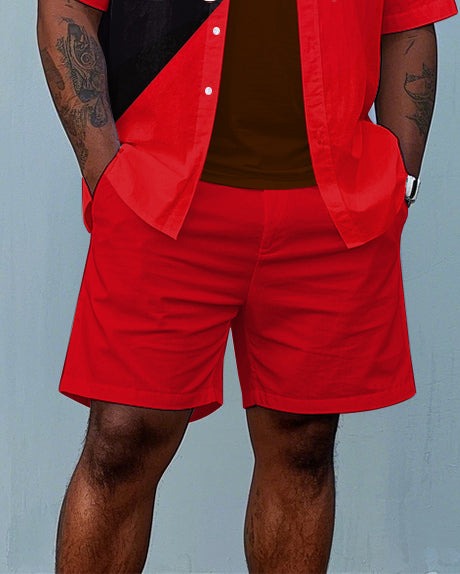 Men's Big and Tall Casual POLO Letter Splicing Color Block Printed Short Sleeve Shirt Shorts Set