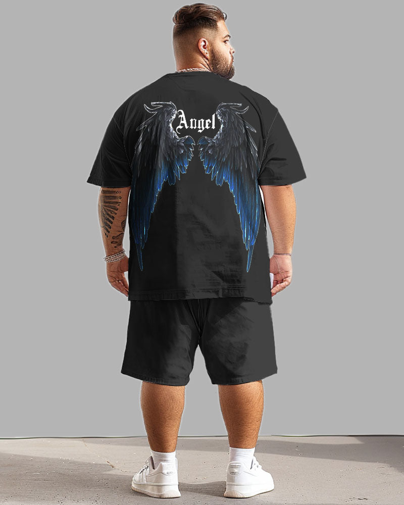 Front And Back Printed Wings T-Shirt Shorts Suit Men's Plus Size