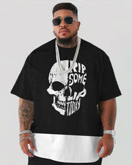 Skull Letter Patchwork Design Printed T-Shirt Shorts Suit Men's Plus Size