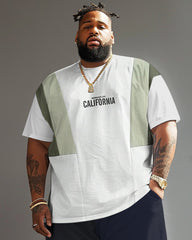 Men's Large Size Simple Color-block Letter Round Neck Short-sleeve T-shirt