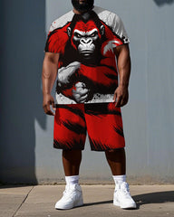 Big & Tall Men's Serious Gorillas Cartoon Printed Short Sleeve T-shirt 2-Piece Set