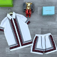 Big & Tall Men's Daily Leisure. Shirt Side Retro Versatile Print Shirt Shorts Suit