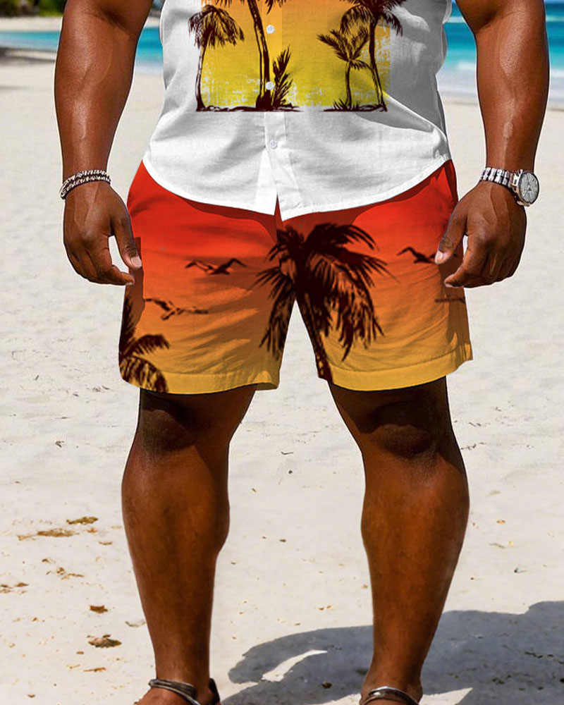 Men's Plus Size Hawaiian Chest Print Sun Sleeveless Vest Shirt Shorts Suit