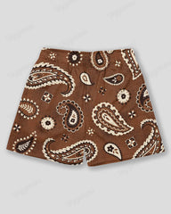 Plus Size Men's Brown Paisley Graffiti Print Sports Mesh Quick Dry Shorts
